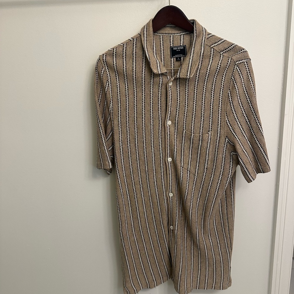Todd Snyder Tan and White Striped Casual Shirt